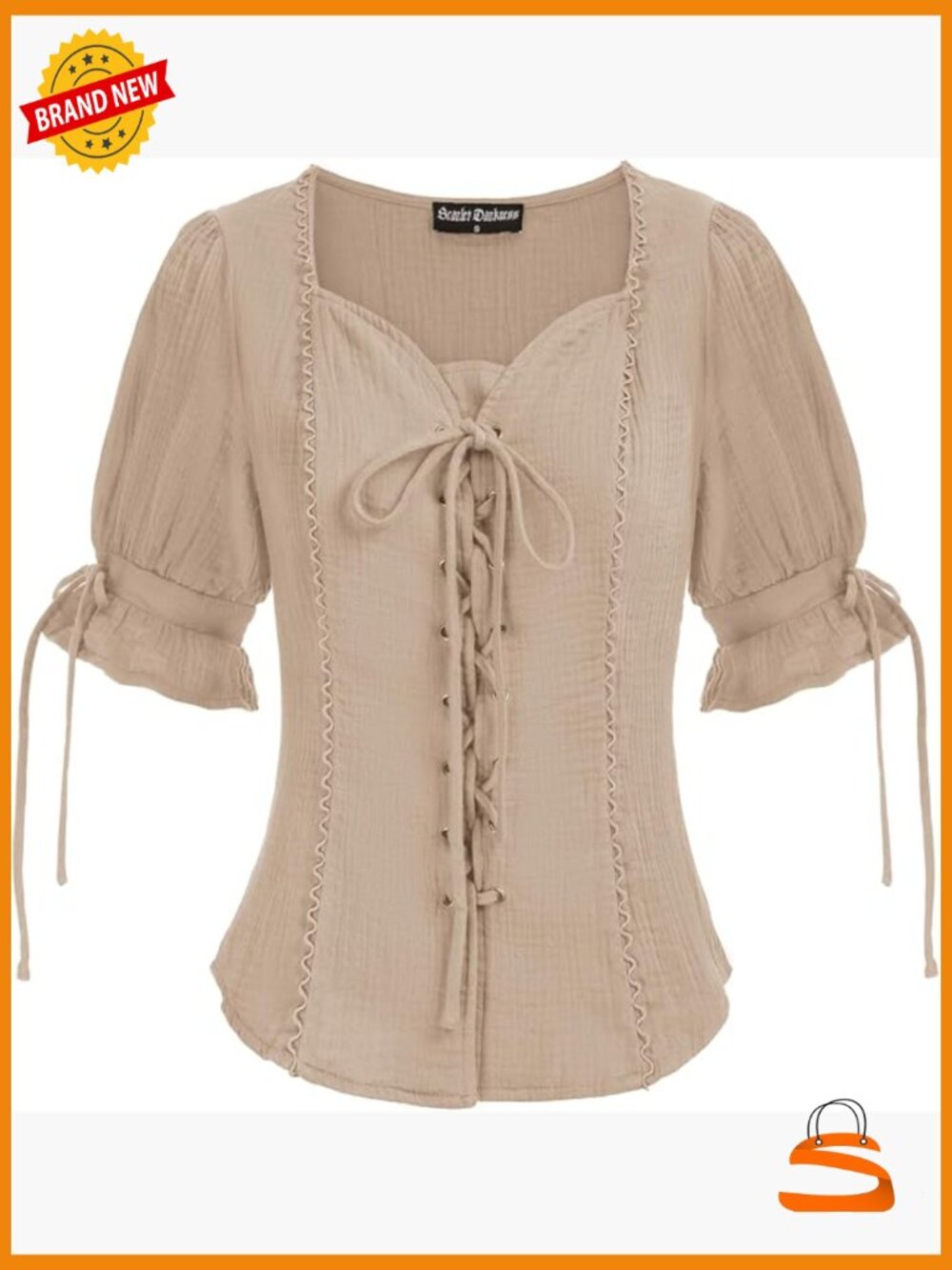 Plus Size Lace-Up Renaissance Puff Sleeve Blouse